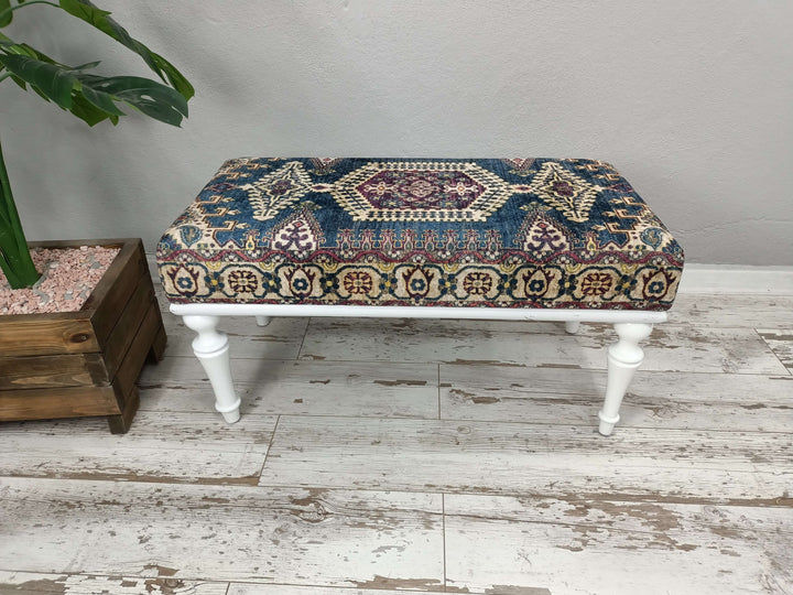 Embroidered Wooden Stool Bench, Bedroom Ottoman Makeup Stool Bench, Padded Foot Stool Small Ottoman Bench Breathable Soft Footsool Bench