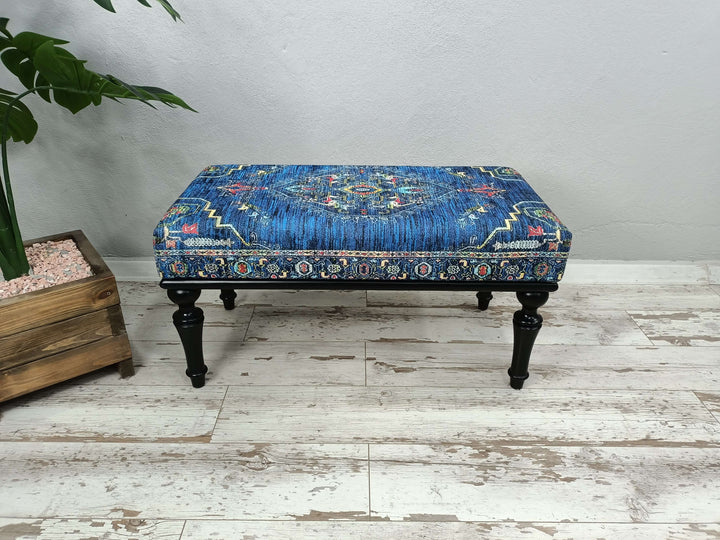 Oriental Upholstered Comfortable Bench, Stylish Ottoman Small Footstool Shoe Changing Bench, Farmhouse Wooden Riser Small Bench For Kids Steps