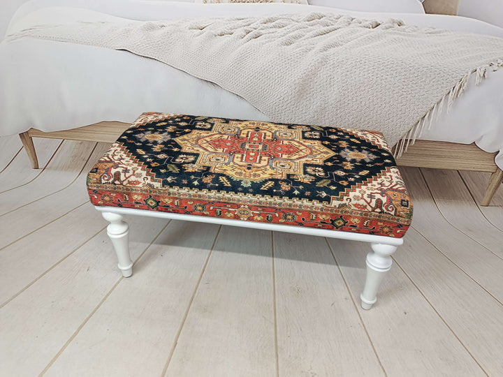 Turkish Motif Showy Livingroom Bench, Ottoman Velvet Upholstered Armchair, Elegant Decor Armchair With Brown Legs, Fabric Upholstered Single Sofa