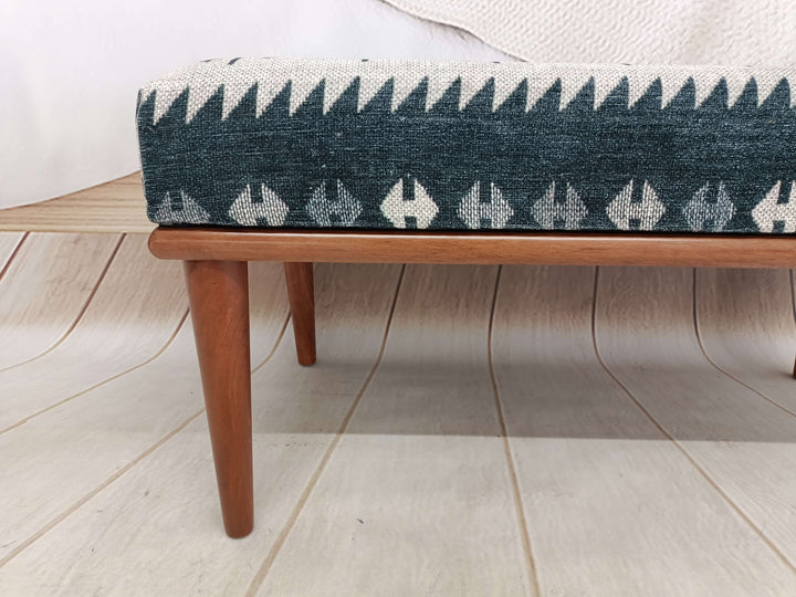 Comfortable Sitting Bench, Wooden Rocking Bench With Oriental Legs Wooden Bench Soft Fabric Upholstery, Conical Leg Upholstered Bench, Quality Rocking Bench