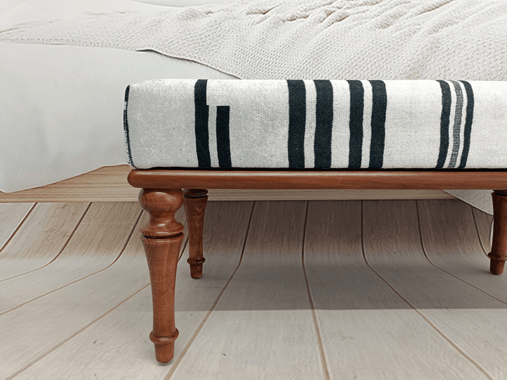 Bench with Arms, Durable Wood Leg Bench, Easy To Clean Upholstered Bench, Kilim Pattern Dining Room Ottoman Bench, Durable Wood Leg Bench, Easy To Clean Upholstered Bench