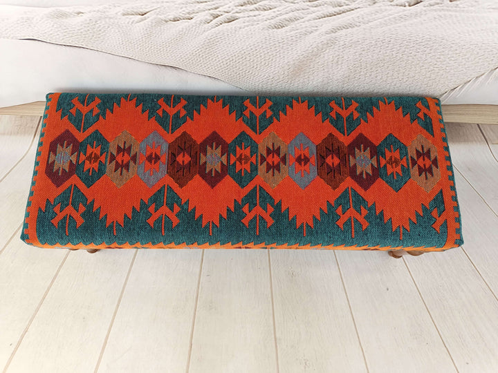 Embroidered Wooden Stool Bench, Bedroom Ottoman Makeup Stool Bench, Padded Foot Stool Small Ottoman Bench Breathable Soft, Dressing room bench