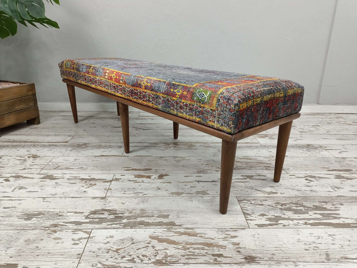 Woven Bench for Bedroom, Ottoman Rectangular Footrest Bench, Small Stool Ottoman, Stool with Wooden Legs, Sofa Footrest Bench for Living Room Entrance Office