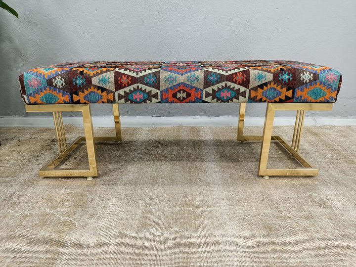 Durable Wood Leg Bench, Easy To Clean Upholstered Bench, Oriental Wooden Leg Bench, Eraseble Footstool Bench, Wooden Leg Footstool Bench