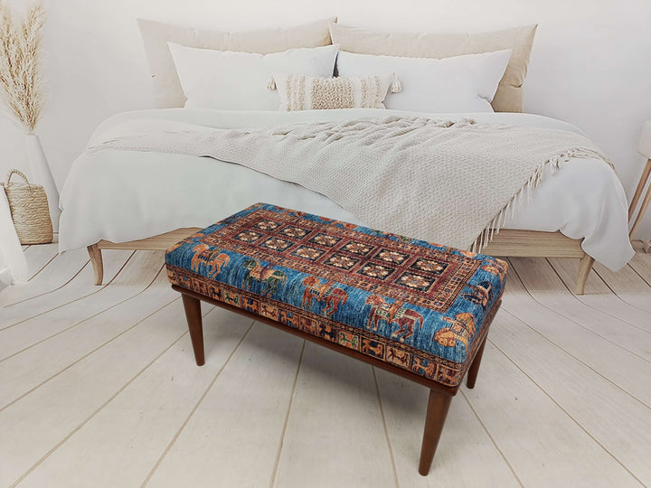 Turkish rug bench, Bench with cushion, Dining table bench, Bedroom bench, Upholstered bench, Sitting bench, Simple Sofa Solid Wood Bench