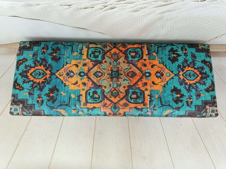 Laundry Bench, Mountain House Bench, Cocosh Footstool Bench, Fancy Bench, Bench with Printed Fabric, Mid-century Bench, Upholstered Ottoman Bench
