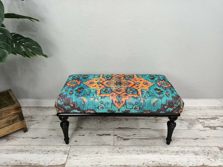 Modern Upholstered Bench in Bedroom, Stylish Bohemian Pattern Upholstered Bench, High Quality Wooden And Upholstered Bench, Mountain House Bench
