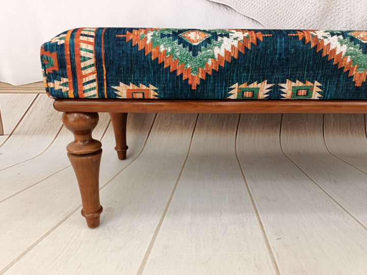 Mid Century Modern Upholstered Fabric Bench, Wooden Bench with Backrest, Pet Friendly Upholstered Bench, Modern Bench with Wooden Base