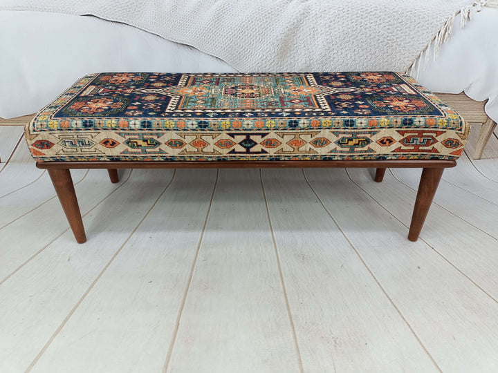 Elegant Decor Bench With Brown Legs, Bedroom Relax Sitting Comfortable Bench, Comfortable Sitting Bench, Wooden Rocking Bench With Oriental Legs