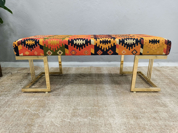 Modern Accent Bench, Eco FriendOriemly Bench, Pet Friendly Upholstered Bench, Oriental Printed Fabric Upholstered Ottoman Bench, Dressing Table Set Bench