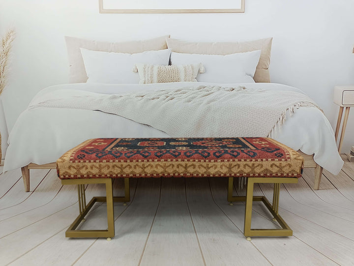 Designer Upholstered Ottoman Bench, Dark Brown Ottoman Benchin Entryway Upholstered Bench with Lumbar Pillow, Eco Friendly Bench
