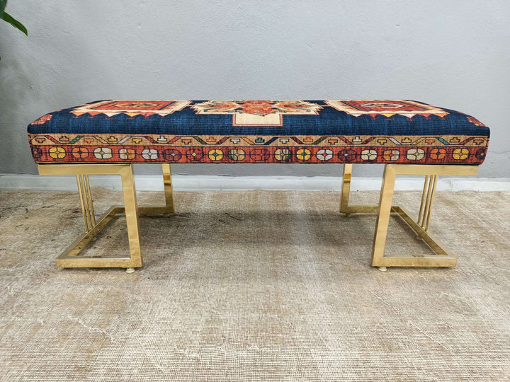 Bench with Printed Fabric, Modern Upholstered Bench in Bedroom, Mid-century Bench, Upholstered Ottoman Bench, Bench With Soft Fabric Upholstery