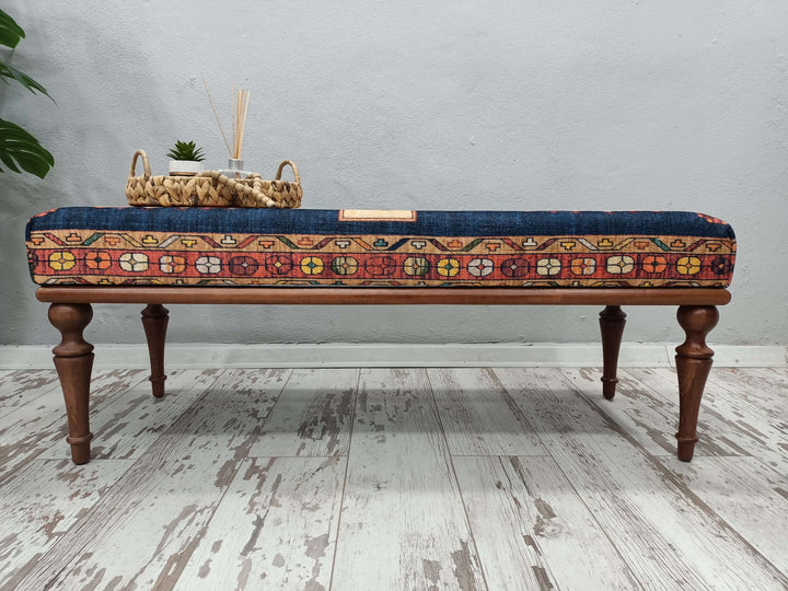 Oriental Wooden Leg Bench, Eraseble Footstool Bench, Walnut Wooden Footstool Bench, Small Relaxing Bench for Kids Room, Reading Lounge Bench