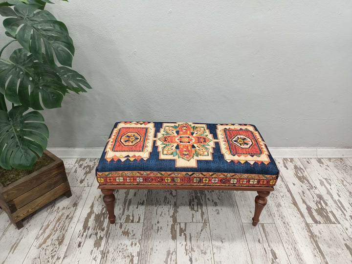 Stylish Bohemian Pattern Upholstered Bench, Upholstered Comfortable Bench, Classic Bench, Handmade Comfortable Bench, Decorative Armchair, Elegant Large Chair