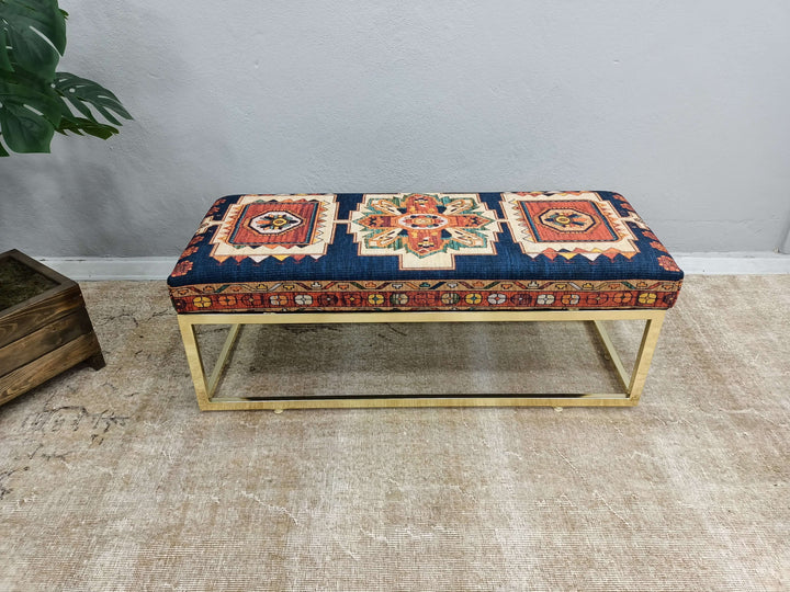 Modern Relaxation Bench with Backrest, Movie To Watch Comfort Bench Modern Relaxation Bench with Backrest, Stylish Bohemian Pattern Upholstered Bench