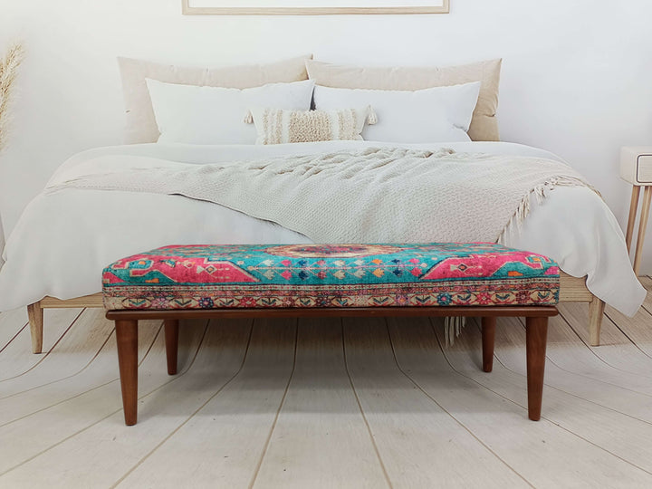Bedroom Bench, Handmade Furniture, Altar Table, Piano Bench, Vintage Coffee Table Bench, Anatolian Upholstered Wooden Footstool Bench