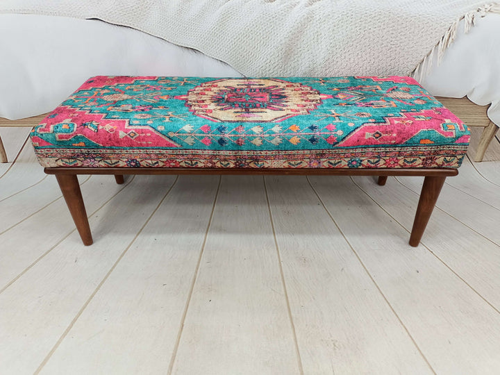 Handmade Wood Work Upholstered Ottoman Bench, Bedroom Bench, Handmade Furniture, Altar Table, Piano Bench, Vintage Coffee Table Bench