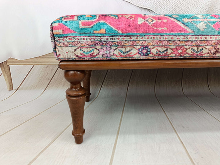 Durable Wood Leg Bench, Easy To Clean Upholstered Bench, Modern Chair for Entryway, Bedroom Bench, Velvet Stool Bench, Short Ottoman Stool