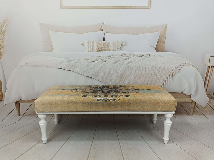 Decorative Ottoman Bench With Velvet Upholstered, Erasable Sitting Bench , Woven Bench for Bedroom, Ottoman Rectangular Footrest Bench