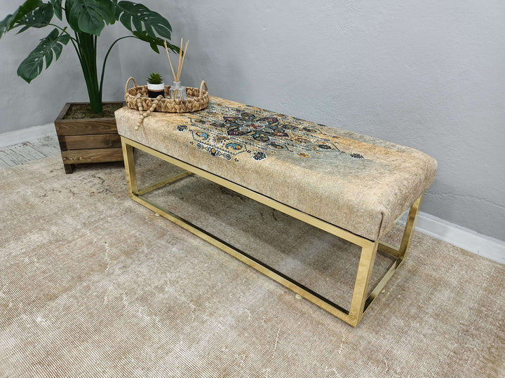 Shoe Changing Bench, Modern Chair for Entryway, Bedroom Bench, Wooden Base Bench, Upholstered Rocking Bench with Lumbar Pillow, Conical Leg Bench