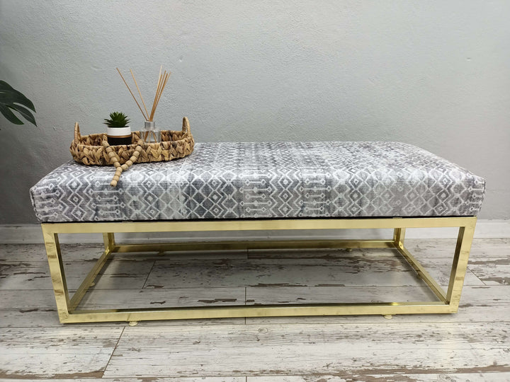 Rectangular Shoe Changing, Living Room Bench, Solid Wood Ottoman Stool , Footrest Step Stool, Upholstered Ottoman Stool Bench, Nomadic Pattern Footstool Bench