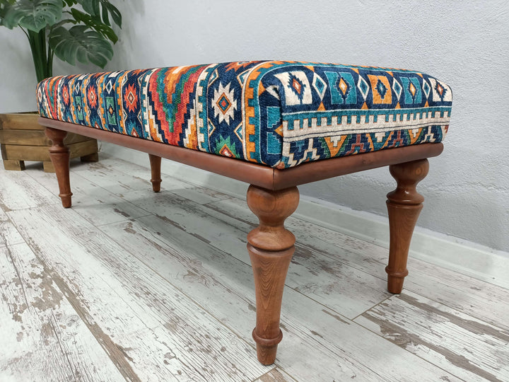 Dressing room bench, Window seat, Wooden Leg Bench, Oriental Leg Walnut Footstool Bench, Relaxing Bench for Kids Room, Reading Lounge Bench