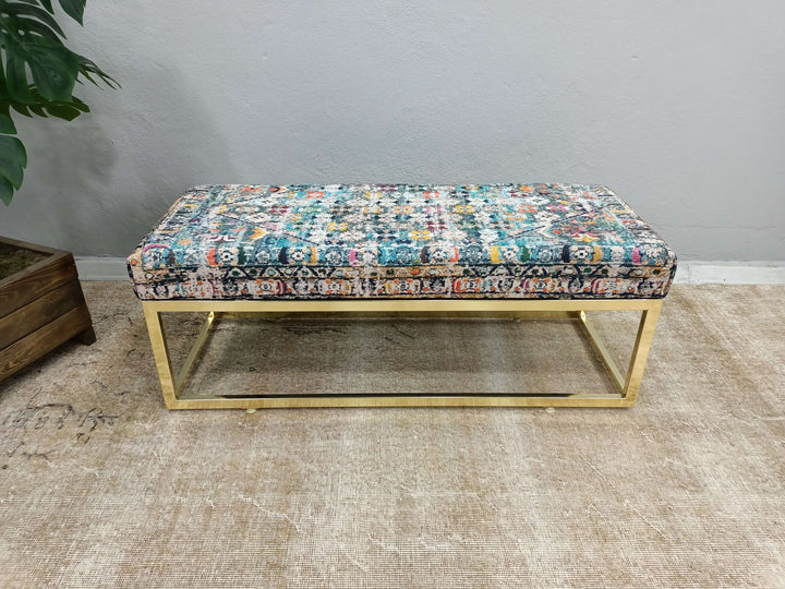 Handcrafted Ottoman Bench With Interior, Ottoman Velvet Upholstered Bench, Ottoman Bench With Easy Maintenance Upholstered