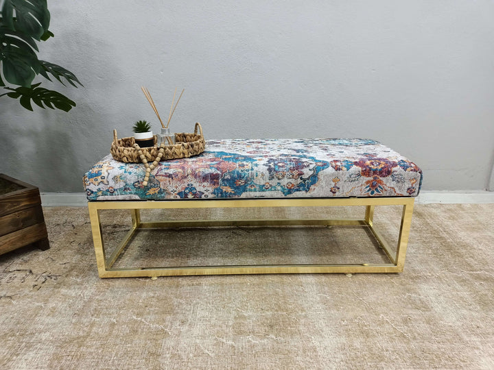 Upholstered Bench with Lumbar Pillow, Eco Friendly Bench, Ottoman Bench With Easy Maintenance Upholstered, Ottoman Velvet Upholstered Bench