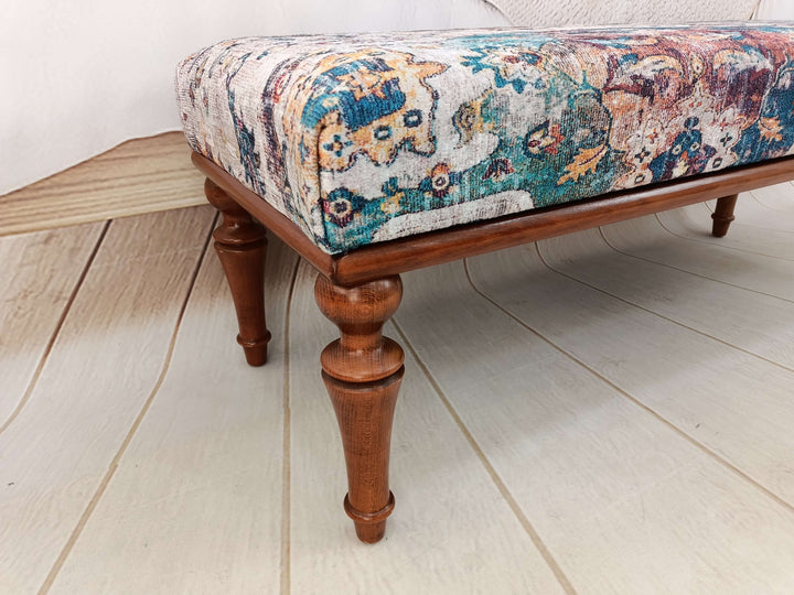 Sofa Footrest Bench for Living Room Entrance Office, Rectangular Ottoman Countertop Footstool for Living Room, Kilim Pattern Dining Room Ottoman Bench