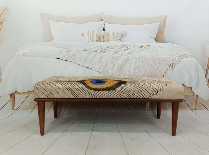 Rustic Bench, Traditional Comfort Bench, Oriental Wooden Leg Bench, Mid Century Modern Upholstered Fabric Bench, Upholstered Bench with Lumbar Pillow
