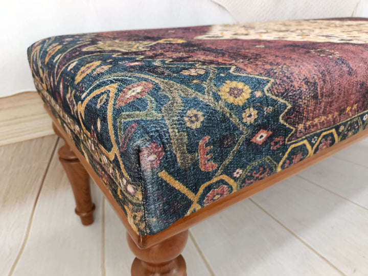 Velvet Printed Fabric Upholstered Ottoman Bench, Dressing Table Set Bench, New House Decorative Bench, Practical Upholstered Footstool Bench