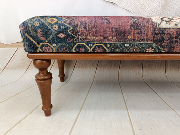 Upholstered Entry Bench, Bedroom Bench for End of Bed, Bedroom Bench for End of Bed, Dining Bench with Padded Seat for Kitchen, Fabric Walnut Wooden Indoor Bench