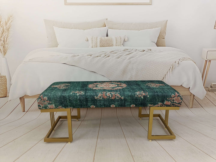 Modern Upholstered Bench in Bedroom, Stylish Bohemian Pattern Upholstered Bench, Turkish Kilim Pattern Ottoman Bench with Storage, Bohemian Bench 