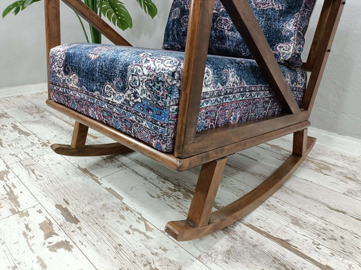 Wood Armchair For Decorative Living Room, Fabric Upholstered Single Sofa, Dark Brown Ottoman Armchair in Entryway, Ottoman Chair In Bedroom Setting