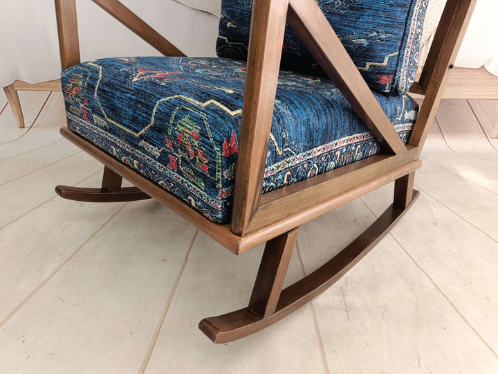 Decorative Ottoman Chair With Velvet Upholstered, Erasable Sitting Armchair, Premium Fabric Armchair Rocking Chairs, Comfortable Relax Rocking Chair