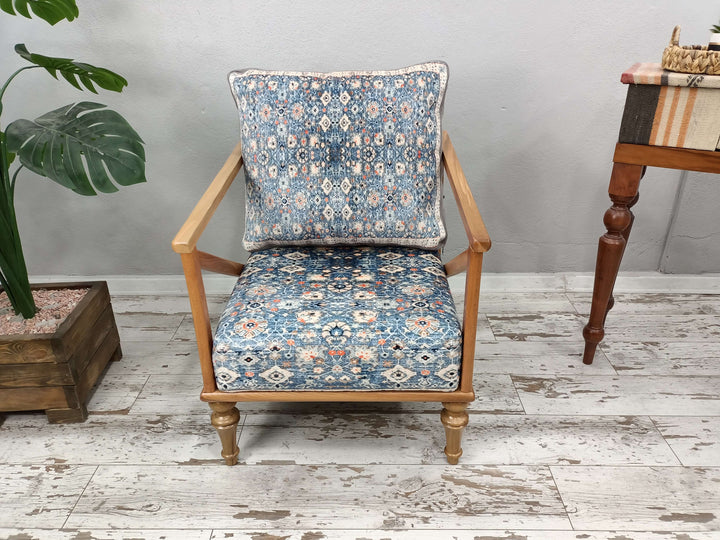 Oriental Legs Natural Wooden Decorative Armchair, Eco Friendly Rocking Armchair, Pet Friendly Upholstered Armchair, Mid Century Modern Upholstered Fabric Rocking Chairs, 