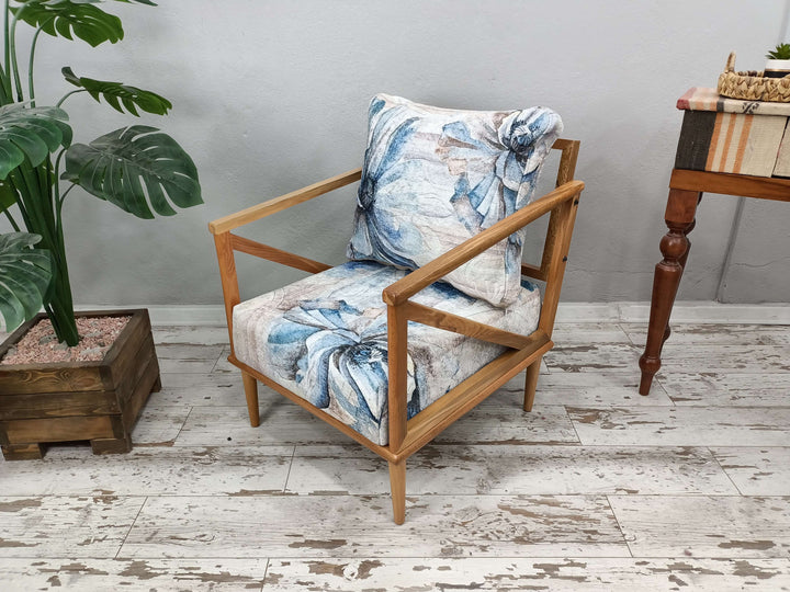 Nomadic Pattern Armchair, Rustic Decorative Armchair, Traditional Comfort Armchair, Oriental Wooden Leg Armchair, Eraseble Rocking Armchair