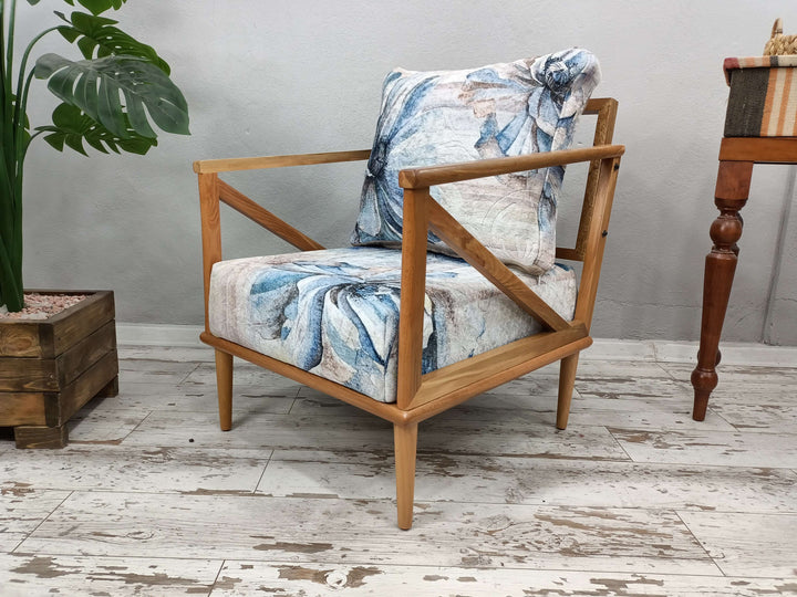 New House Decorative Armchair, Practical Upholstered Armchair, Conical Leg Upholstered Armchair, Handcrafted Ottoman Armchair With Interior