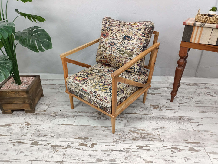 Conical Leg Upholstered Armchair, Elegant Reading Armchair, Turkish Armchair, Storage Dresser Armchair, Hallway Armchair, Indoor Storage Armchair for Entryway