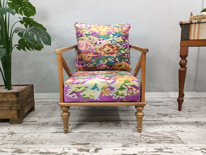 Bedroom Relax Sitting Comfortable Armchair, Comfortable Sitting Armchair, Wooden Rocking Armchair With Oriental Legs Wooden Armchair Soft Fabric Upholstery
