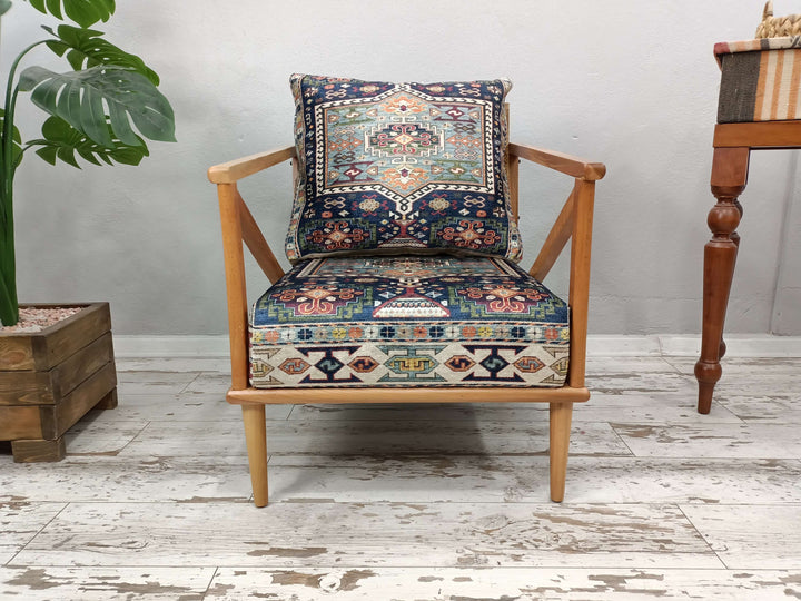 Mid Century Modern Upholstered Fabric Rocking Chairs, Living Room Furniture, Velvet Fabric Covered Chair, Rocking Chair with Lumbar Pillow, High Back and Walnut Wood Rocking Chair,