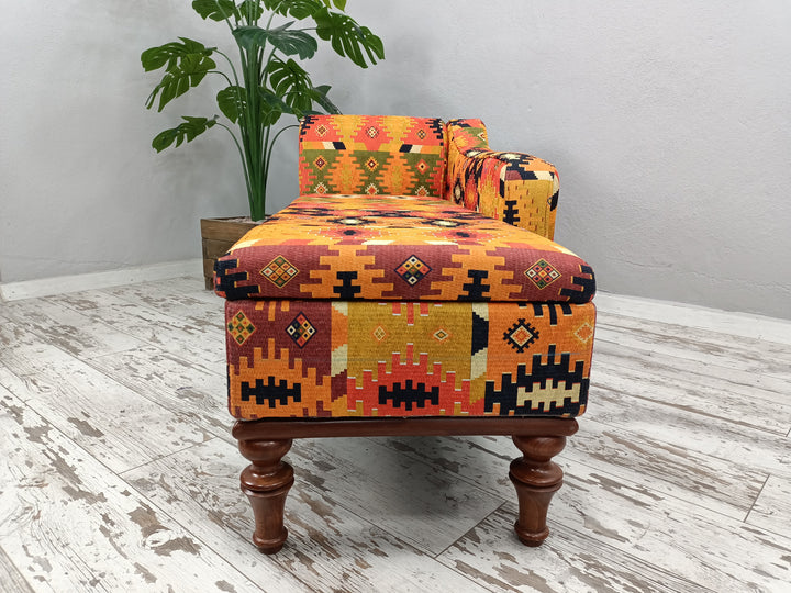Nomadic Pattern Footstool Bench,  Rustic Bench,  Traditional Comfort Bench,  Oriental Wooden Leg Bench,  Eraseble Footstool Bench,  Walnut Wooden Footstool Bench