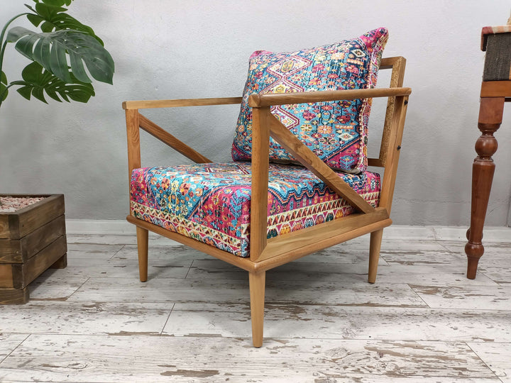 Premium Fabric Armchair Rocking Chairs, Rocking Chair with Lumbar Pillow, Upholstered Rocking Chair, Wooden Rocking Chair with Backrest