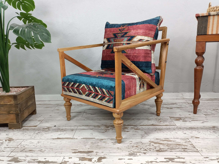Rocking Chair with Lumbar Pillow, High Back and Walnut Wood Rocking Chair, Entry Lobby Waiting Comfortable Seating Armchair, Comfortable Upholstered Armchair