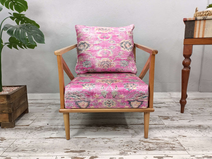 Mid Century Modern Upholstered Fabric Rocking Chairs, Wide Chair with Thick Pillow Cushion, Adult Rocking Chair, Wooden Rocking Chairs