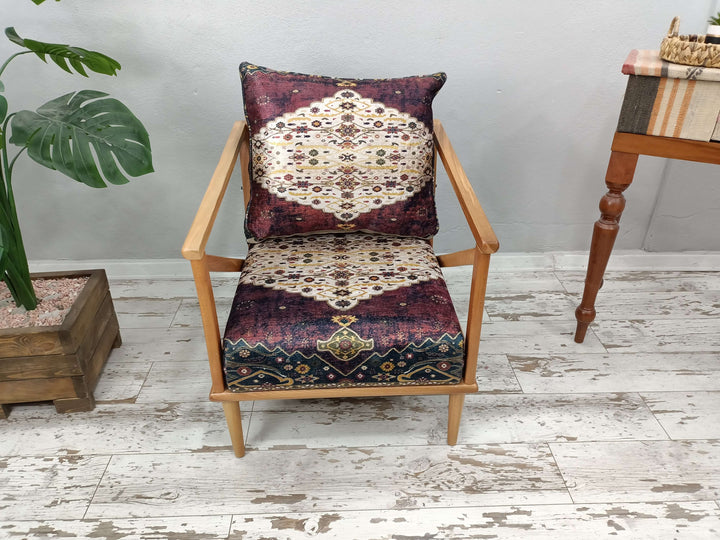 Ottoman Armchair For Home Library, Comfortable Relax Rocking Armchair, Wooden Upholstered Armchair With Natural Legs, Special Bohemian Upholstered Velvet Armchair