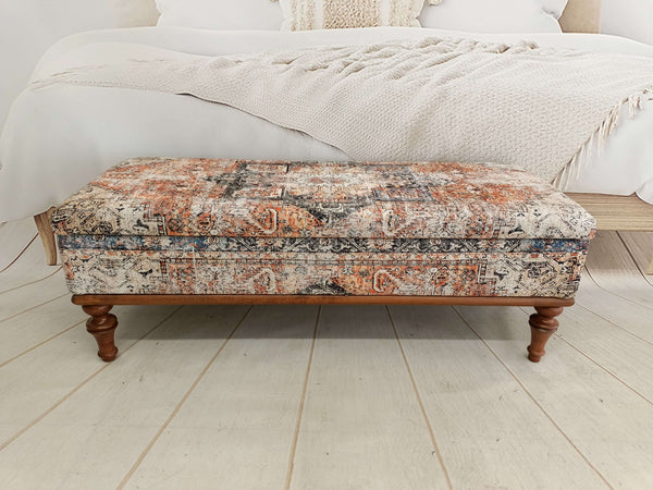 Bedroom Storage Ottoman Bench, Storage Upholstered Bench, Rectangle Velvet Fabric Bench, Garden Footstool Bench, Brown Wooden Leg Bench
