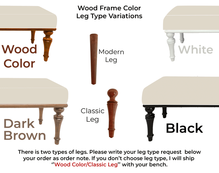 White Color Leg Footstool Bench, Oriental Leg Bench, Walnut Wooden Bench, Plush Sitting Upholstered Bench, Black Color Leg Footstool Bench
